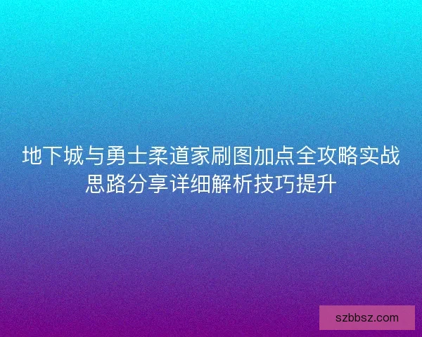 地下城与勇士柔道家刷图加点全攻略实战思路分享详细解析技巧提升